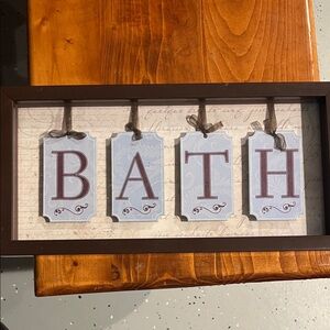 Kohl's Brown Framed Bath Sign with Blue Accents.  NWT